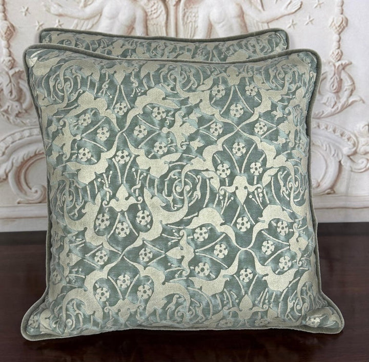 Pair Of Authentic Venetian Oneiroi Patterned Fortuny Pillows