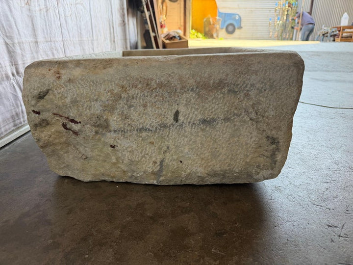 Antique Hand-Carved Stone Farmhouse Sink Basin with Rustic Architectural