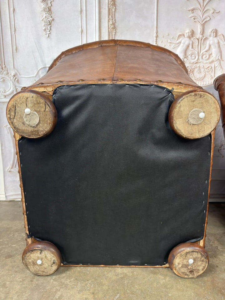 Pair of English Library Club Chairs in Hand-Finished Cognac Leather