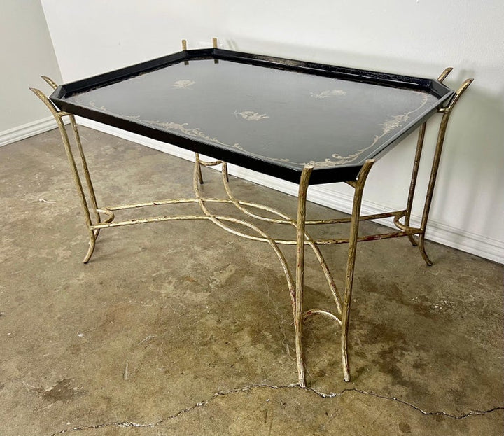 Chinoiserie Lacquered Tea Table on Metal Base by Ebanista