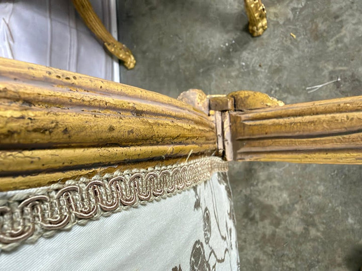 Pair of Italian Neoclassical Curule Stools w/ Fortuny Upholstery