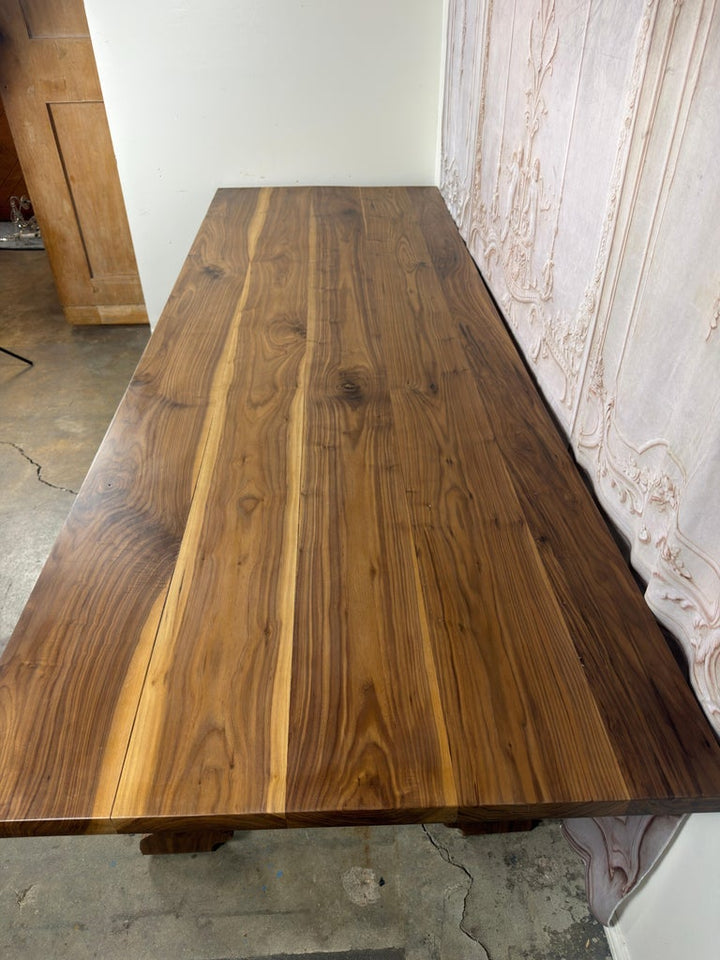 .Monumental Spanish Baroque Walnut Trestle Dining Table by Miamar Home