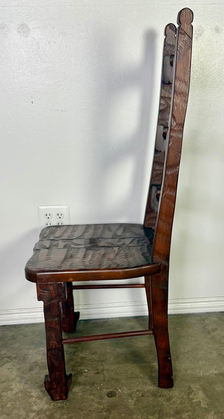 Set of 8 Spanish Colonial Revival Carved Wood Dining Chairs, Mid-20th Century