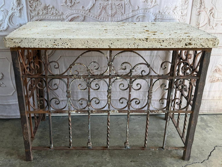 Spanish Revival Console Table - Fossilized Stone Top