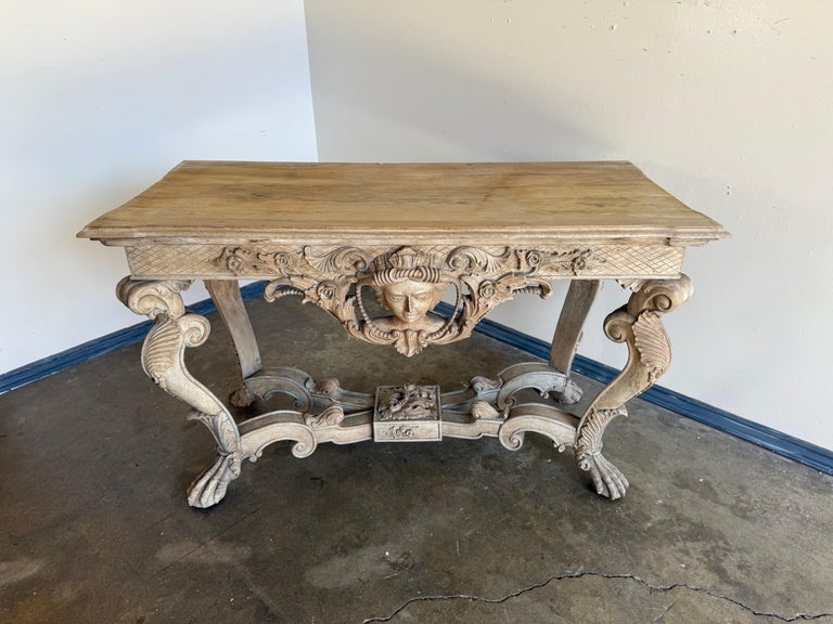 Italian Baroque Revival Carved Wood Console Table
