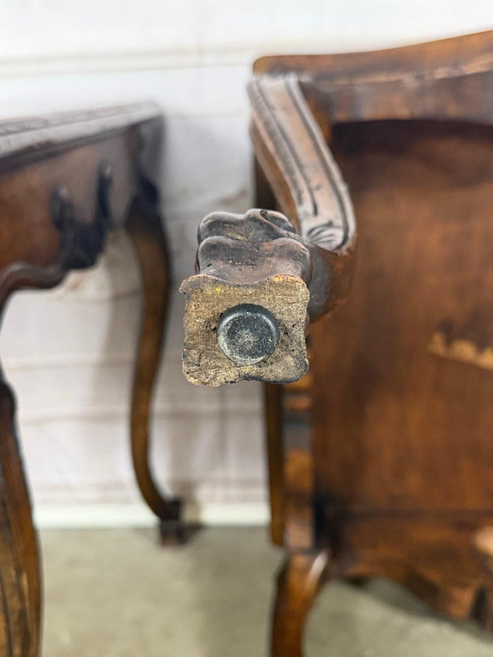 Pair of Louis XV Side Tables, Burl Walnut, Hand-Carved, Circa 1920s