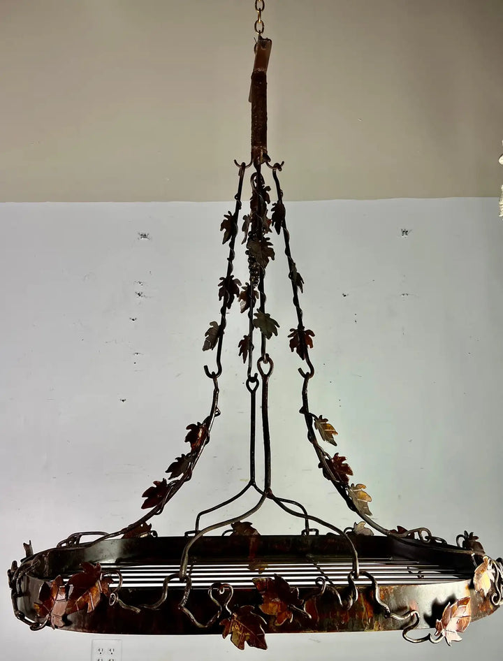 Wrought Iron French Grapevine Pot Rack-20th Century