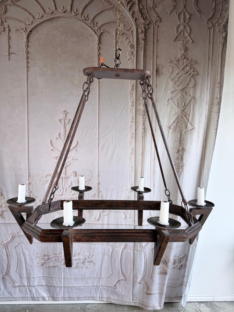 20th Century Spanish Style Wrought Iron Chandelier 6-Light