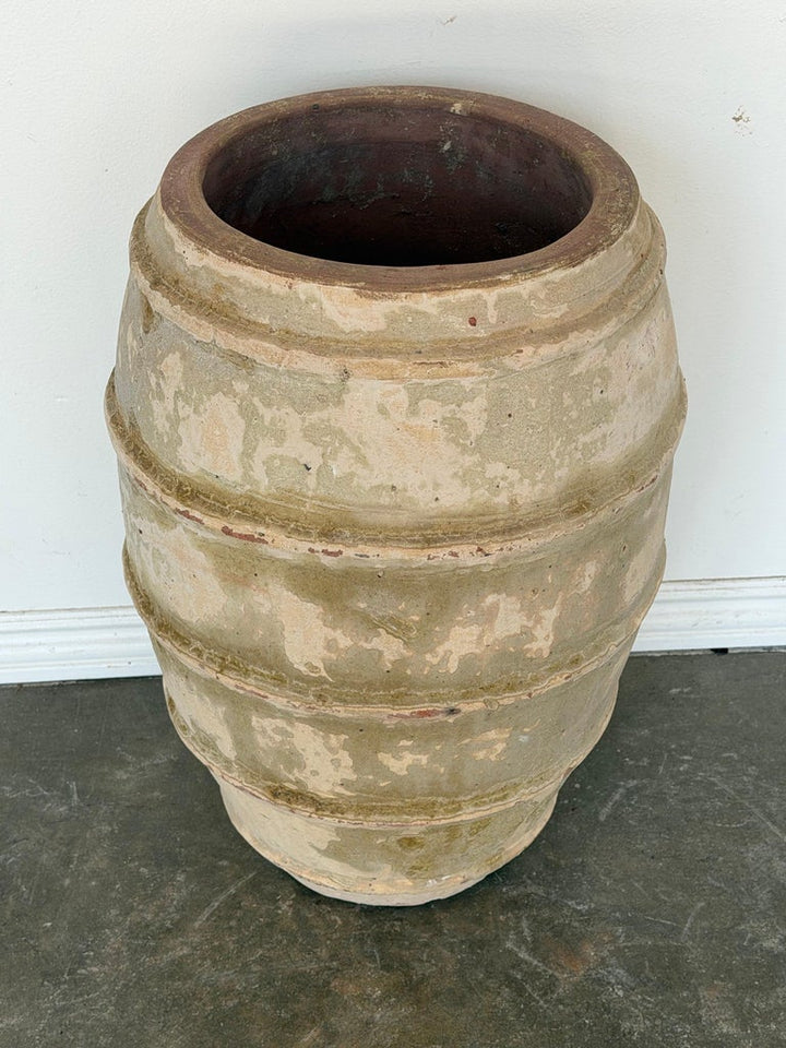 Vintage Barrel Form Terracotta Planter - Ribbed Olive Jar