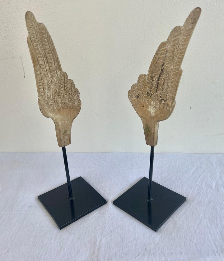 Pair of Wood Carved Wings on Iron Bases