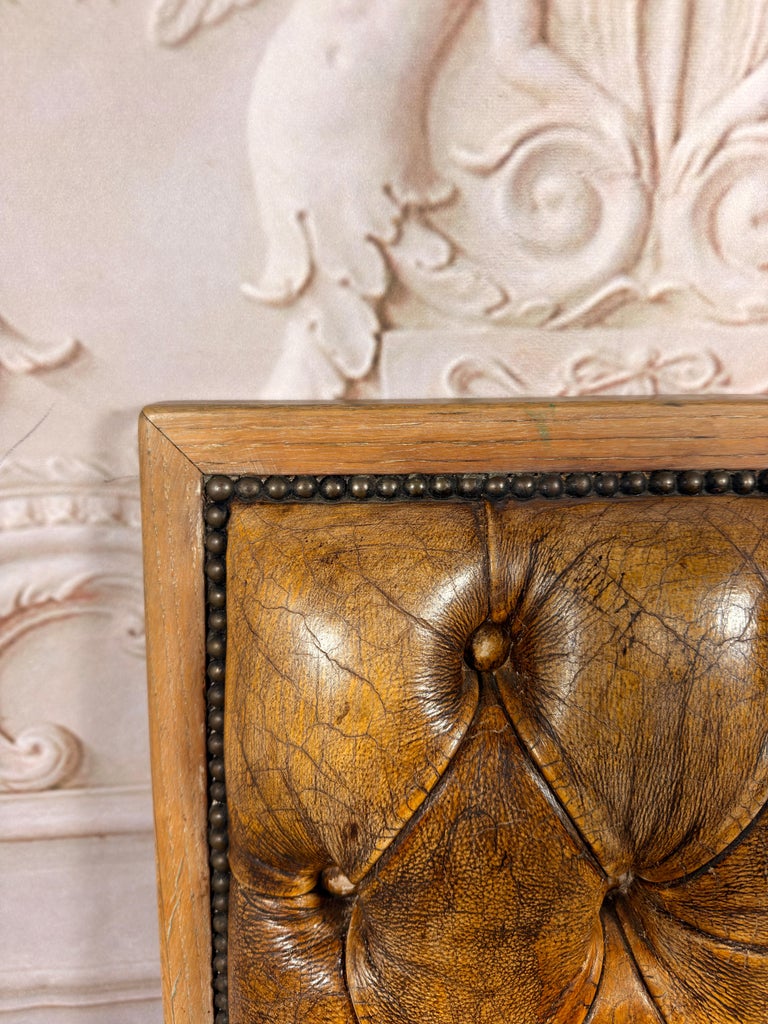 Set of 8 French Louis XV Dining Chairs, Leather Tufted, 1960s