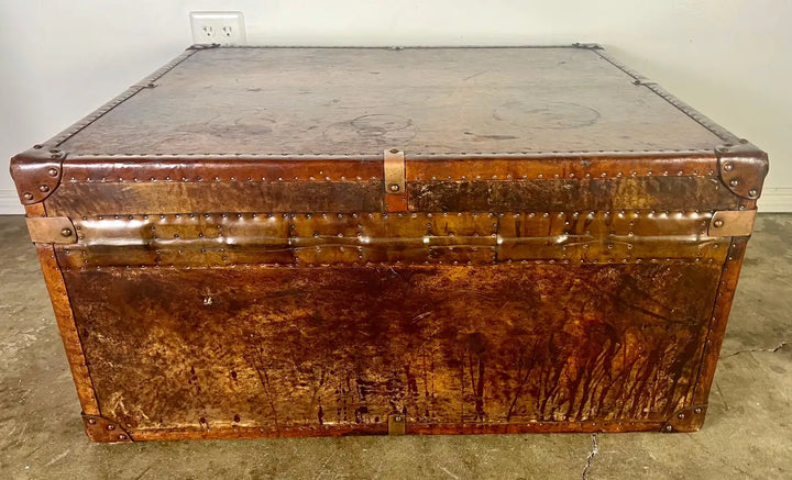 19th C. English Leather Coffee Table/Steamer Trunk