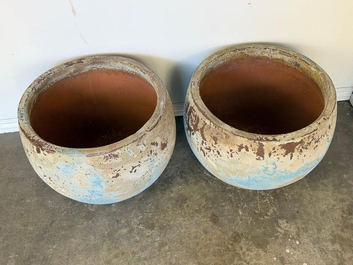 Pair of Monumental Low Bowl Terra Cotta Planters