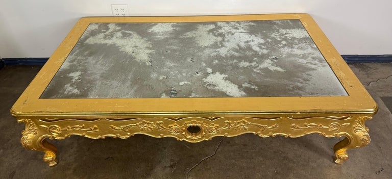 Giltwood Rococo Coffee Table with Antiqued Mirrored Top