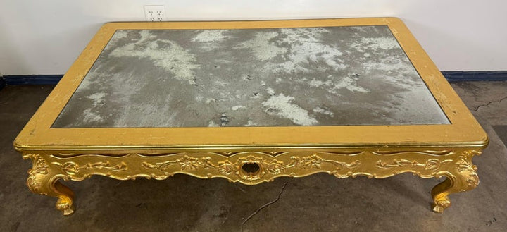 Giltwood Rococo Coffee Table with Antiqued Mirrored Top