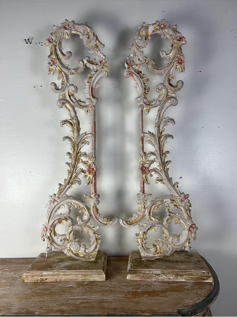 Pair of 19th C. Painted Italian Carvings on Bases