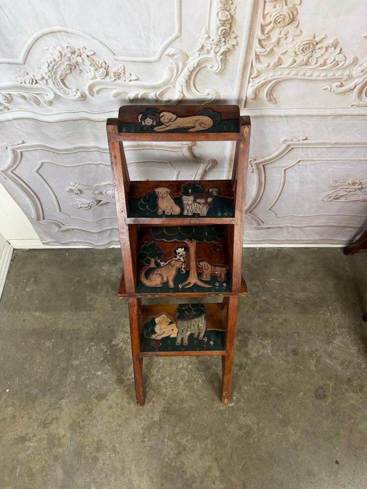 Pair of Hand-Painted Convertible Library Step Ladder Chairs with Dog Motif