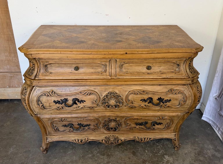 Antique French Louis XV Bombe Commode - Bleached Oak