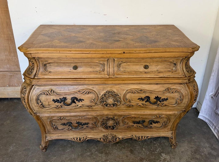 Antique French Louis XV Bombe Commode - Bleached Oak