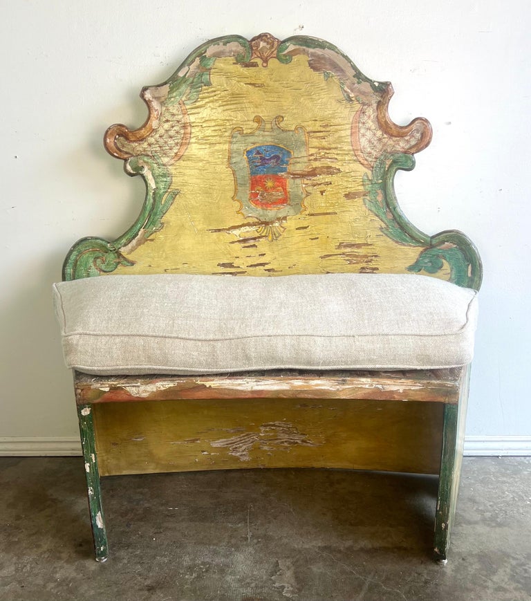 19th-century Venetian Painted Bench w/ Down Cushion