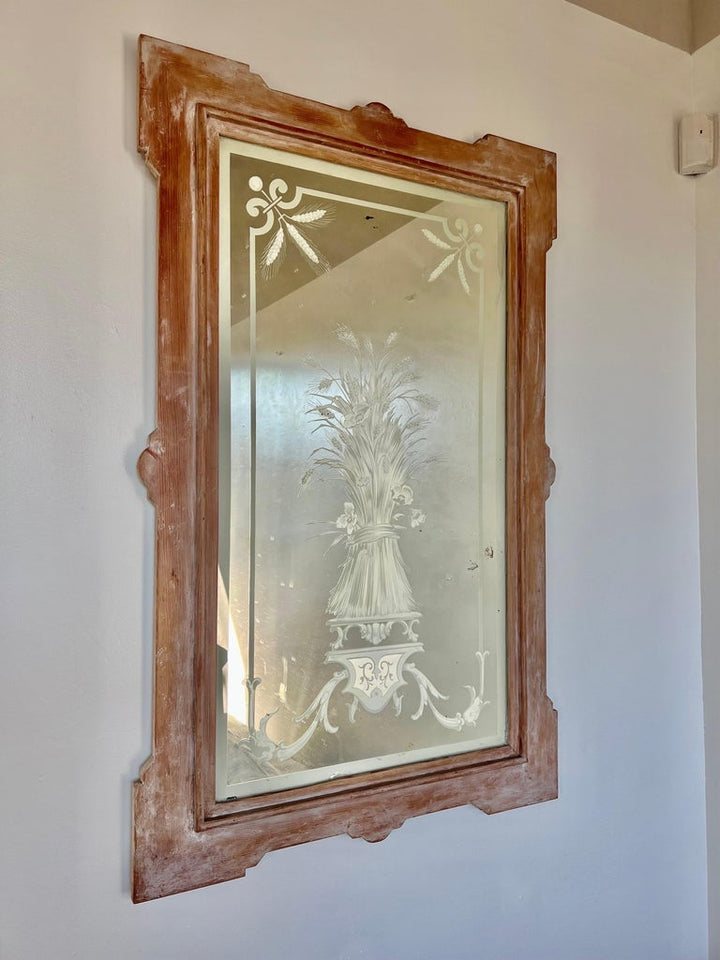 19th Century French Etched Glass Mirror