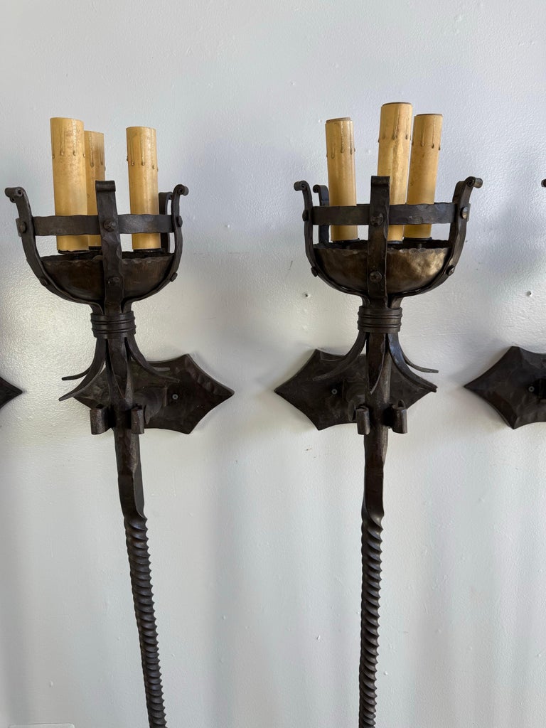 Set of Five Spanish Wrought Iron Sconces