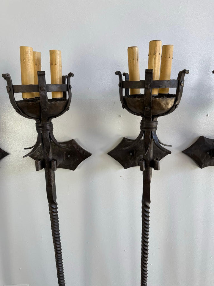 Set of Five Spanish Wrought Iron Sconces
