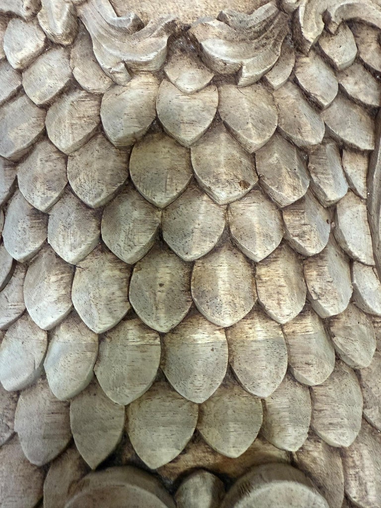 Ornate Carved Wood and Upholstered Headboard