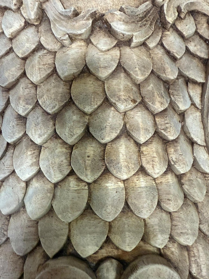 Ornate Carved Wood and Upholstered Headboard