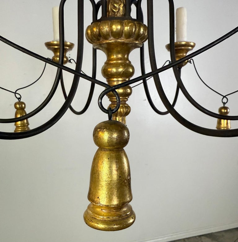 Paul Ferrante Gilt and Iron Six-Light Chandelier, 20th Century