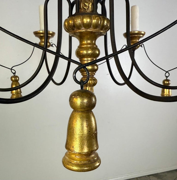 Paul Ferrante Gilt and Iron Six-Light Chandelier, 20th Century
