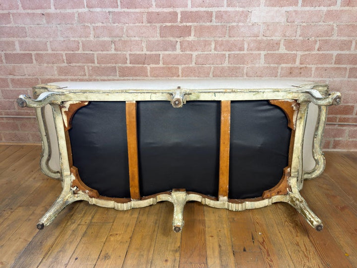 French Louis XV Corbeille Settee with Original Distressed Patina and Shell Crest