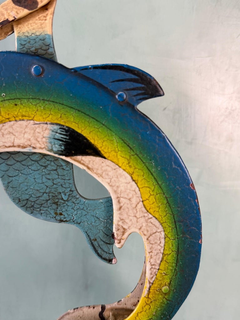Vintage Folk Art Dolphin Rider Balancing Kinetic Sculpture