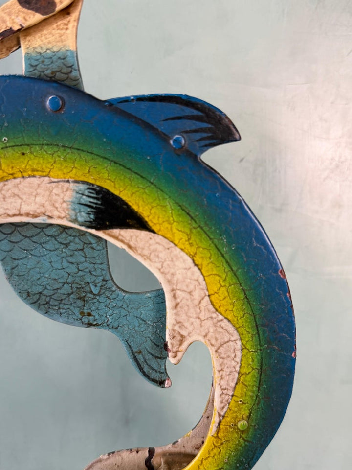 Vintage Folk Art Dolphin Rider Balancing Kinetic Sculpture