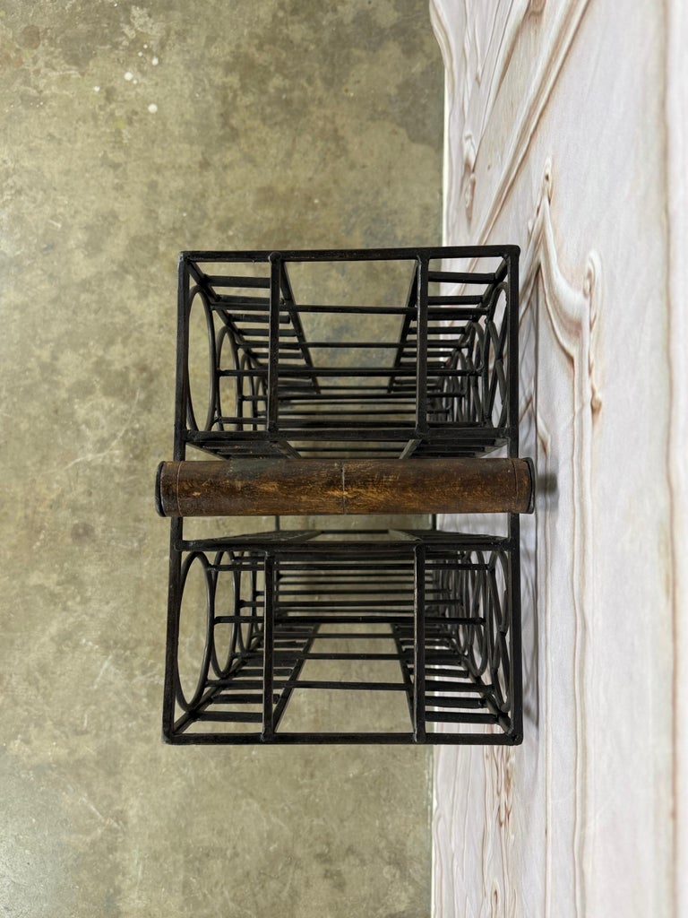 Vintage Black Iron 10-Bottle Wine Rack with Geometric Design