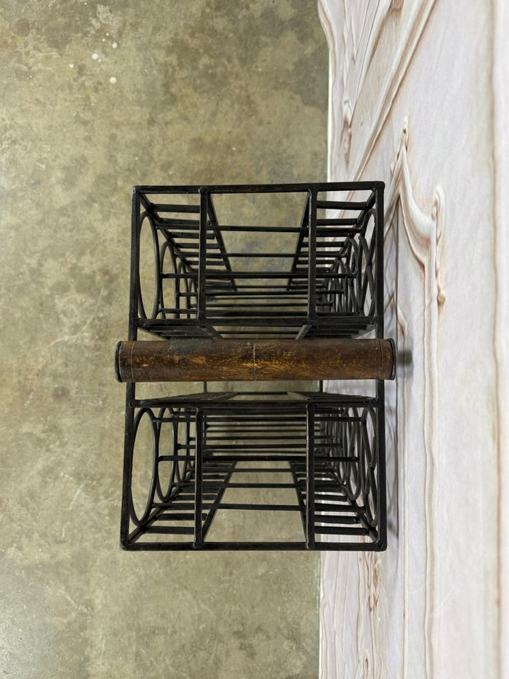 Vintage Black Iron 10-Bottle Wine Rack with Geometric Design
