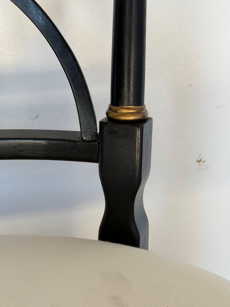 Set of Ten Regency-Style Ebonized Dining Chairs with Linen Seats