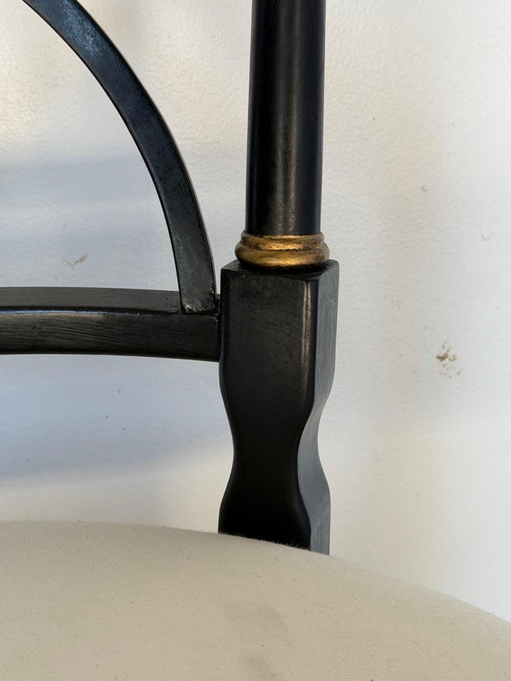 Set of Ten Regency-Style Ebonized Dining Chairs with Linen Seats