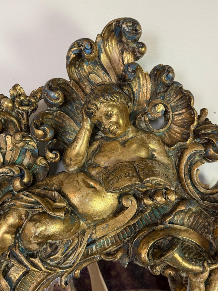 19th Century Italian Rococo Giltwood Figural Mirror