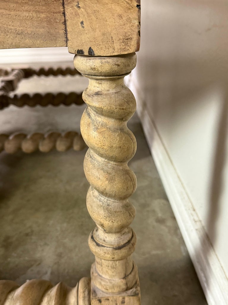 Large European Rustic Coffee Table with Parquetry Top and Barley-Twist Base