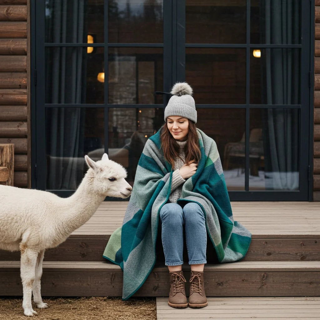Green Alpaca Throw Blanket - Alpine