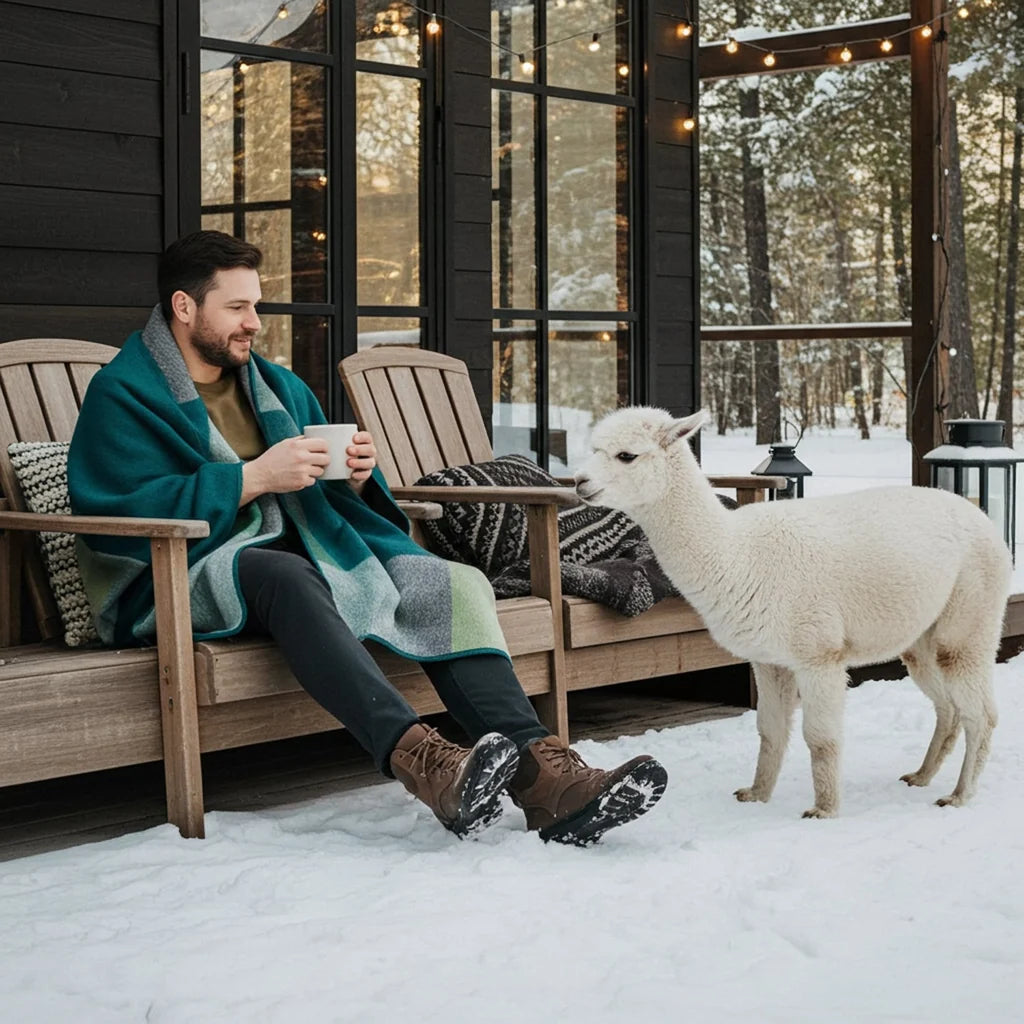 Green Alpaca Throw Blanket - Alpine