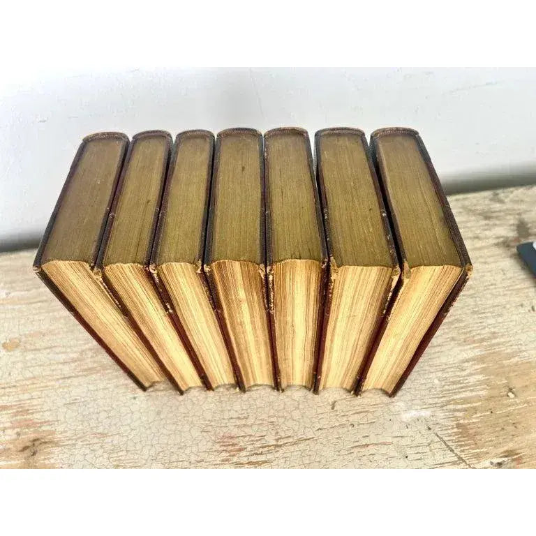 Set of Seven Leather Volumes of Daniel De Foe's Works
