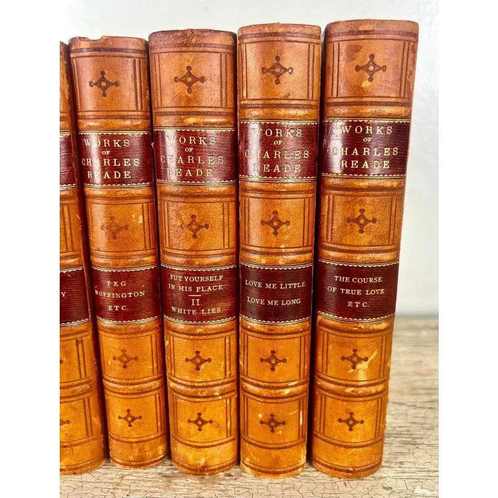 Set of Sixteen Leather Bound Book by Charles Reade