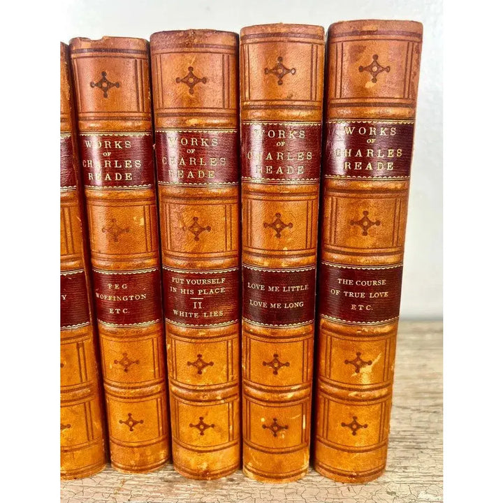 Set of Sixteen Leather Bound Book by Charles Reade