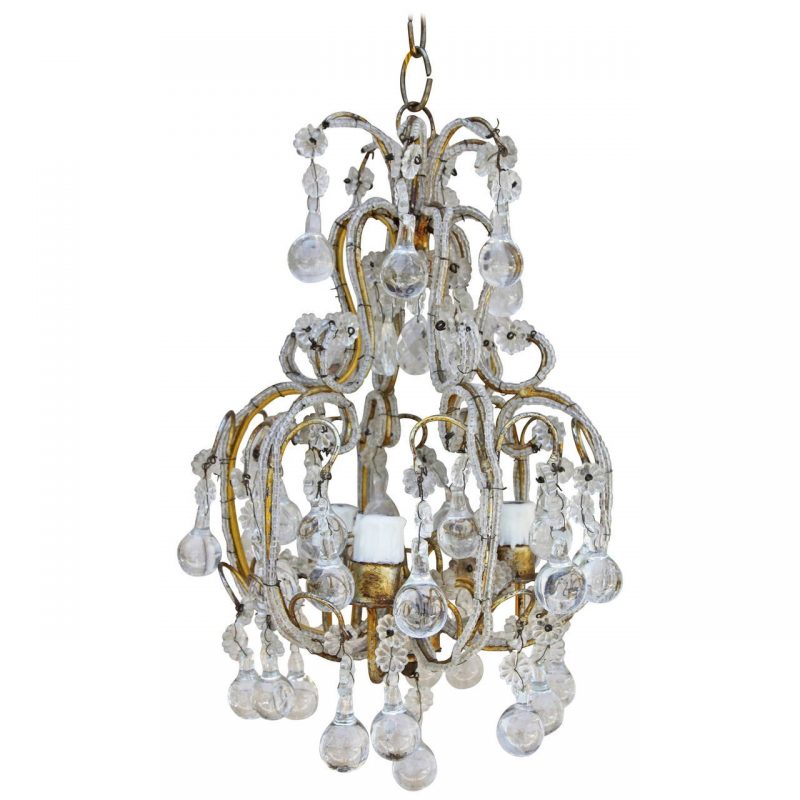 French Crystal Beaded Three-Light Chandelier