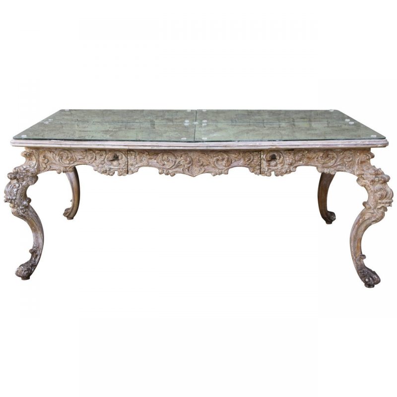 French Rococo Style Desk with Antiqued Mirrored Top
