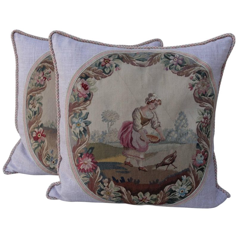 Pair of Pillows with 19th Century Aubusson Textiles