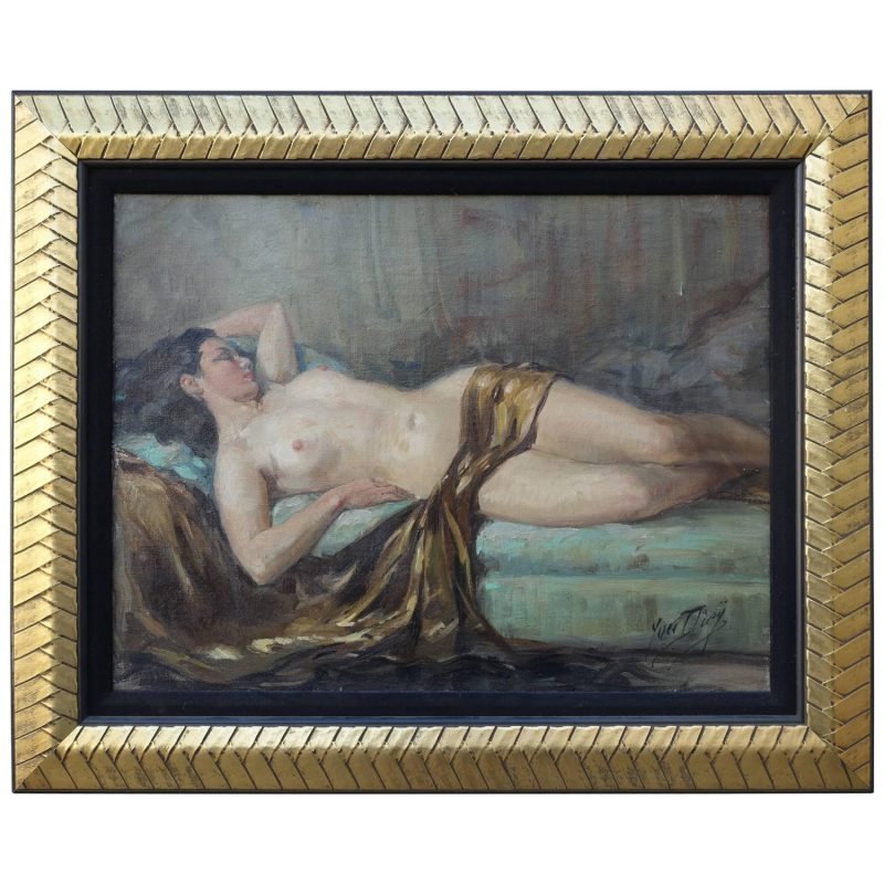 "Reclining Nude," Oil on Canvas by Yves Diey