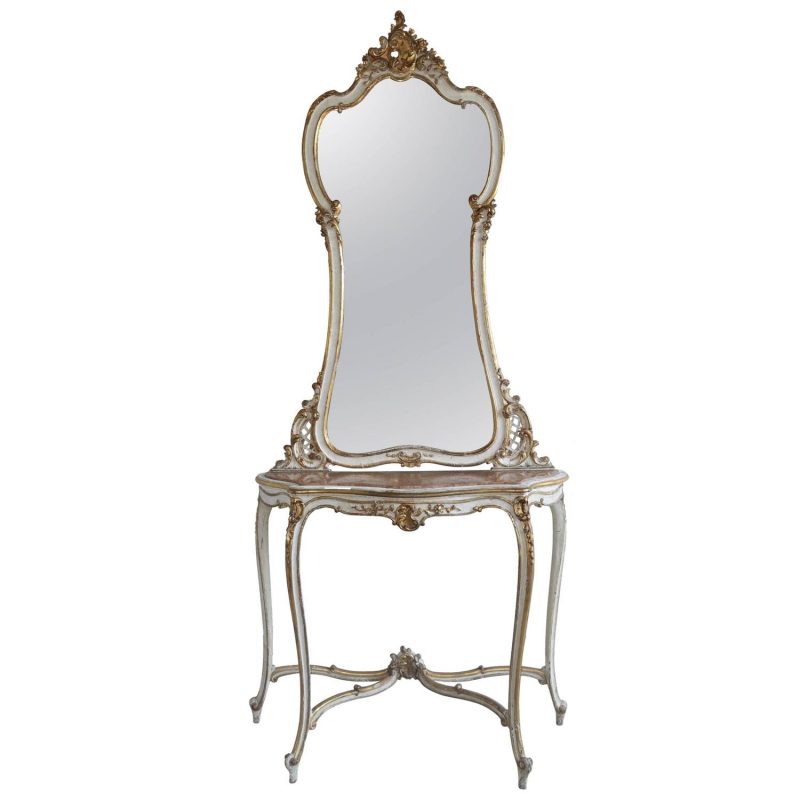 19th Century Louis XV Style Painted and Parcel-Gilt Console and Mirror